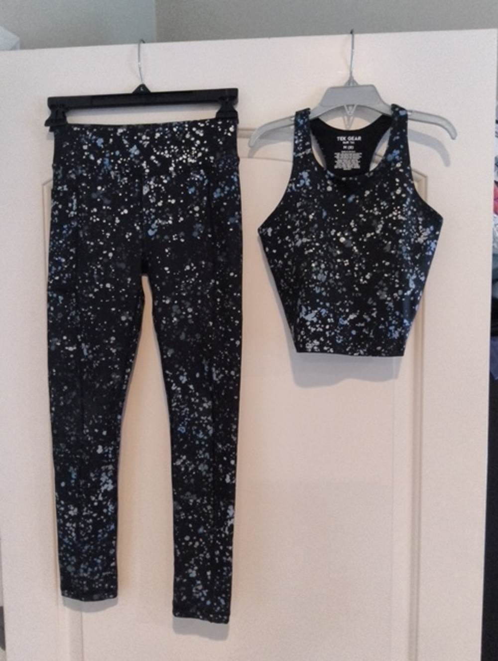 tek gear Black & Light Blue Speckled High-Waist Leggings with Crop Tank